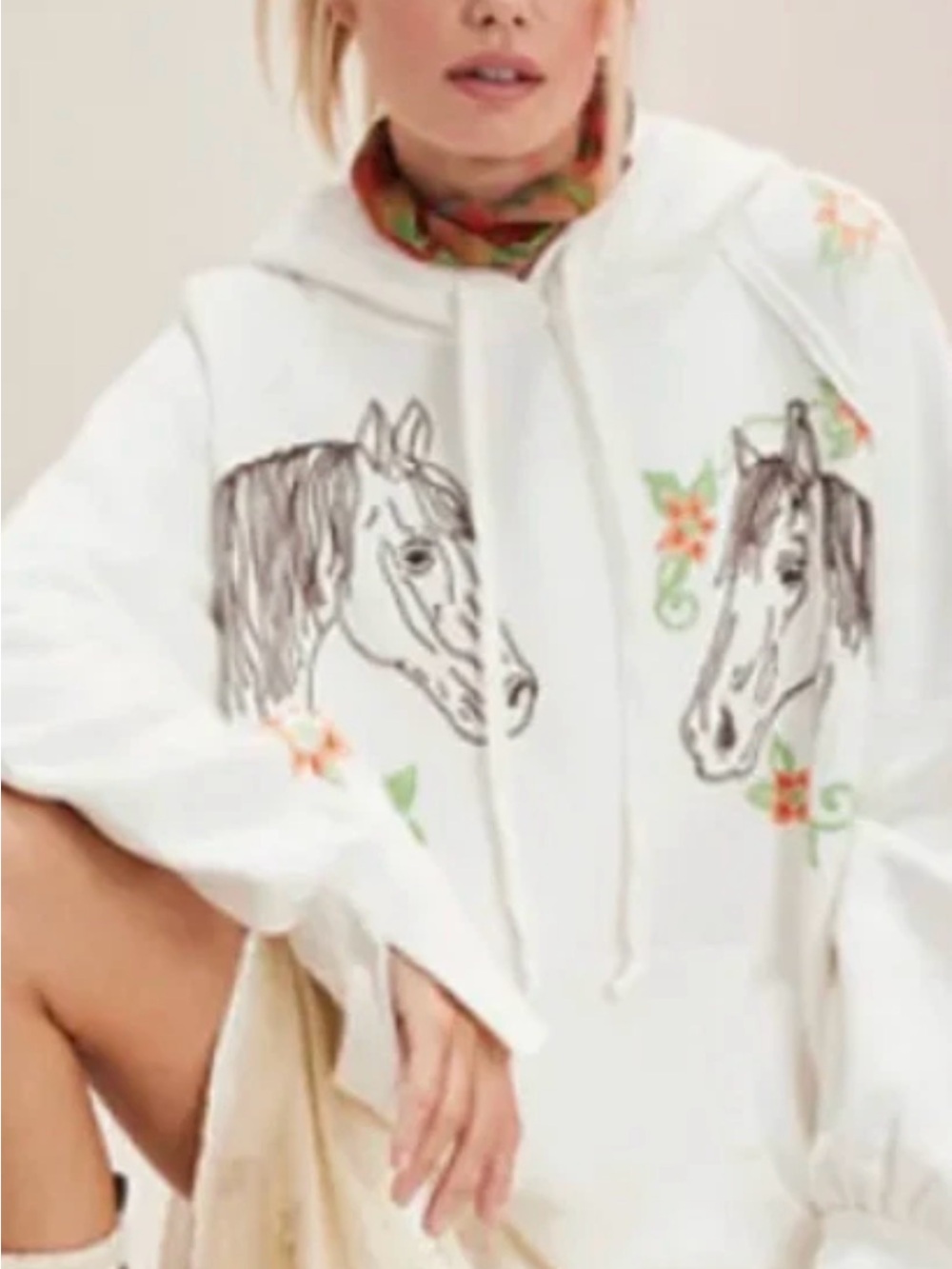Free People Keepsake Hoodie Embroidered Sweatshirt-Horse-Western-Oversize Boho-M